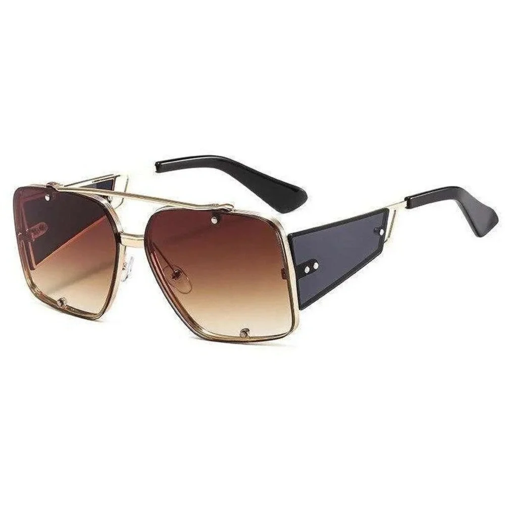 Shield Sunglasses Mens Square Oversized Fashion Shades Gold Frame UV400 Protect‎